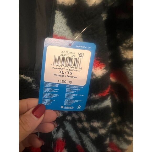 Columbia Women's L West Bend 1/4 Zip Fuzzy Pullover Red Black Faire Isle Ski New - Picture 15 of 16